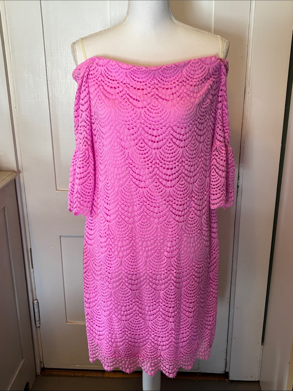 Lilly Pulitzer Pink Crochet Off-Shoulder Midi Dress